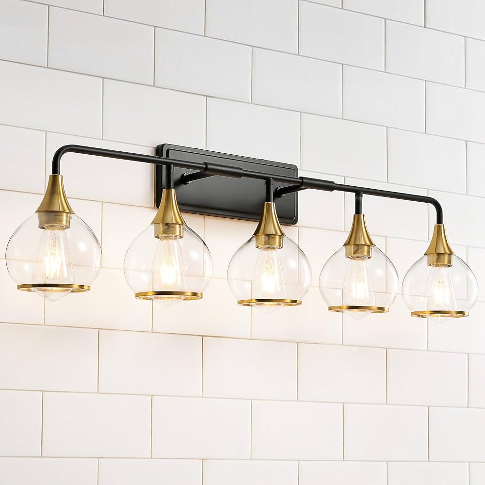 HAHZT Black and Gold Bathroom Vanity Light 5-Lights Bathroom
